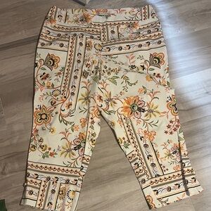 Cato Floral Print Capri Pants - Orange, Yellow, Black